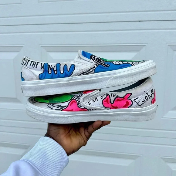 Custom Painted Vans Off The Wall Rick And Morty‎ Slip On Sneakers Women Size 10 - Picture 9 of 10